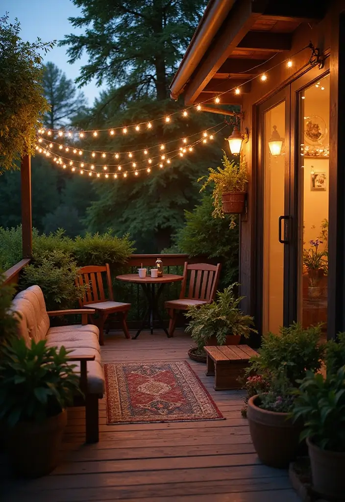 28 Apartment Patio Ideas That Maximize Small Spaces 5. String Lights