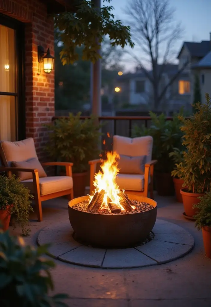 28 Apartment Patio Ideas That Maximize Small Spaces 6. Compact Fire Pit