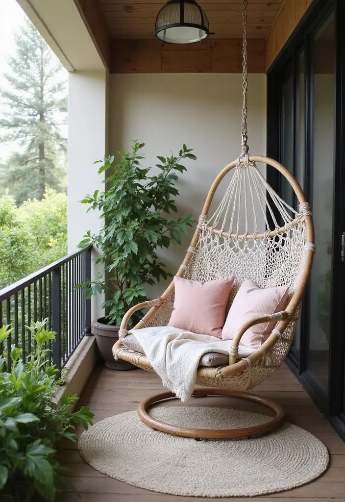 28 Apartment Patio Ideas That Maximize Small Spaces 8. Cozy Hammock Chair