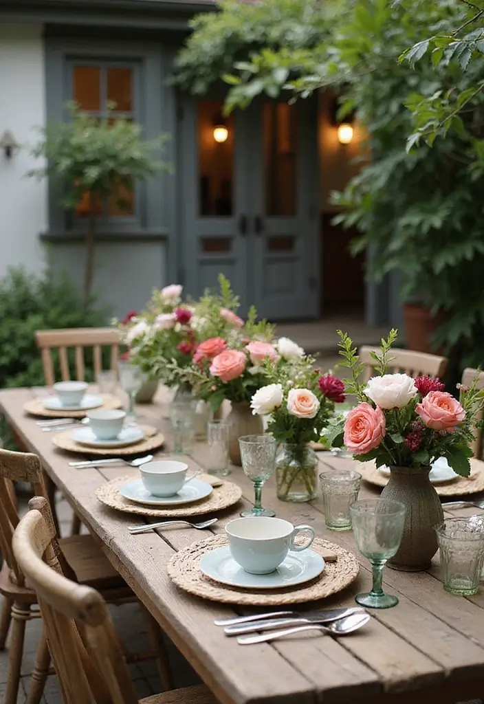 28 Farmhouse Patio Inspirations That Add Rustic Charm 18. Outdoor Dining with Style