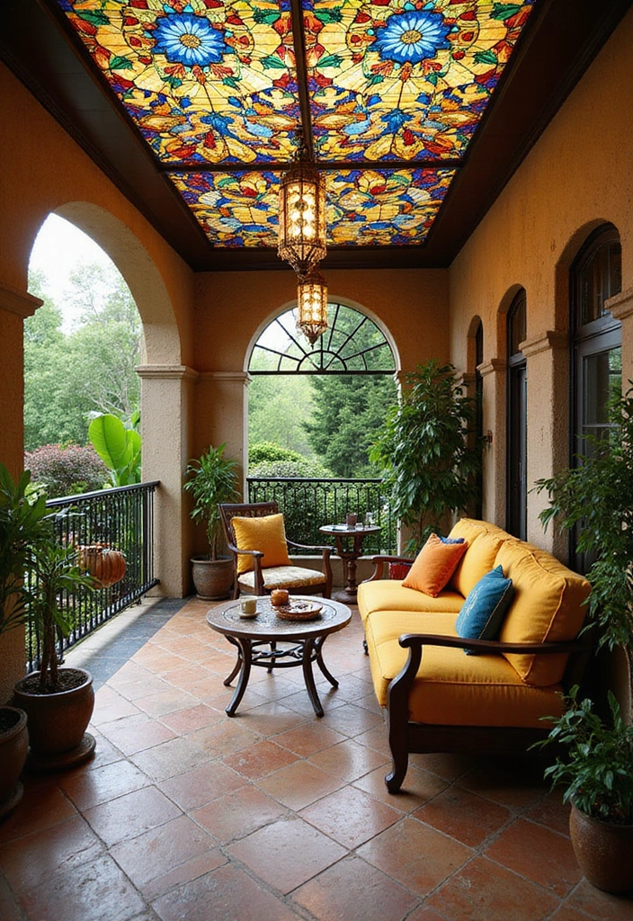 28 Patio Ceiling Ideas That Add Character Overhead 28 28 Patio Ceiling Ideas That Add Character Overhead 28. Stained Glass Features