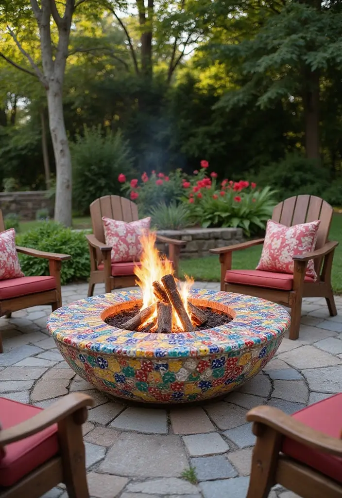 28 Patio Fire Pit Ideas That Make Evenings Unforgettable 11. Mosaic Fire Pit
