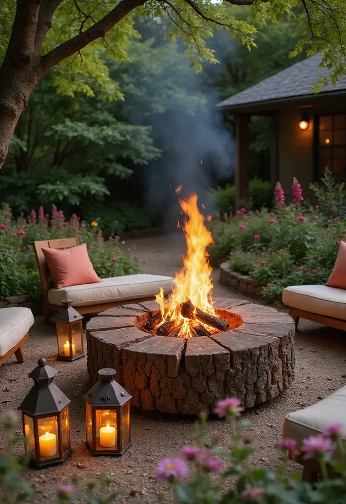 28 Patio Fire Pit Ideas That Make Evenings Unforgettable 13. Rustic Log Fire Pit