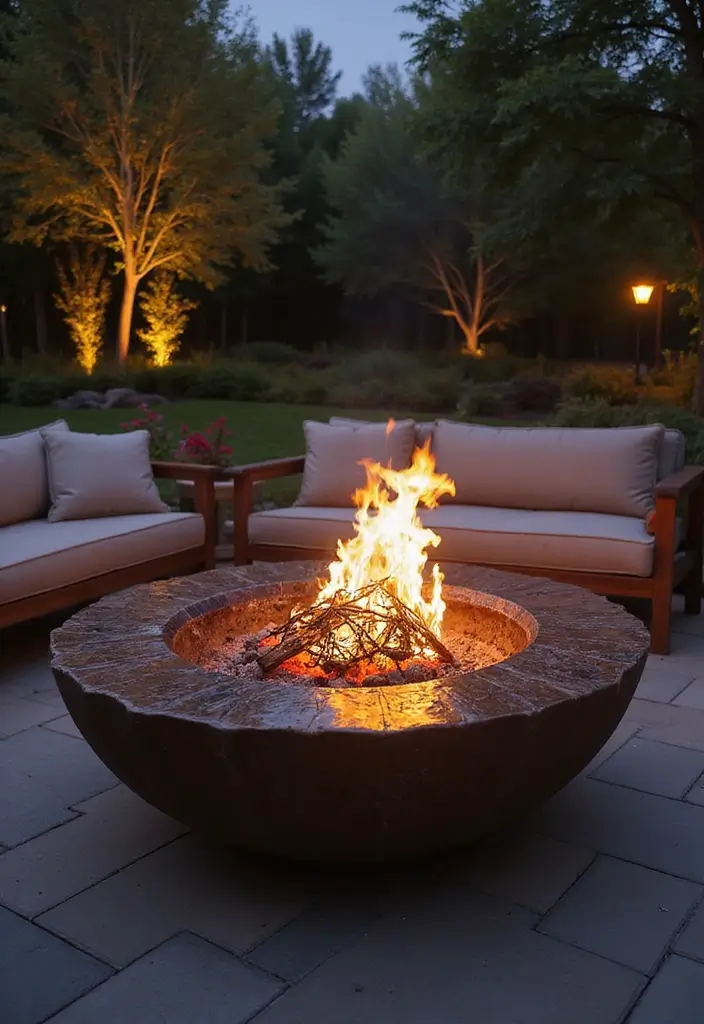 28 Patio Fire Pit Ideas That Make Evenings Unforgettable 15. Custom Fire Pit with Art