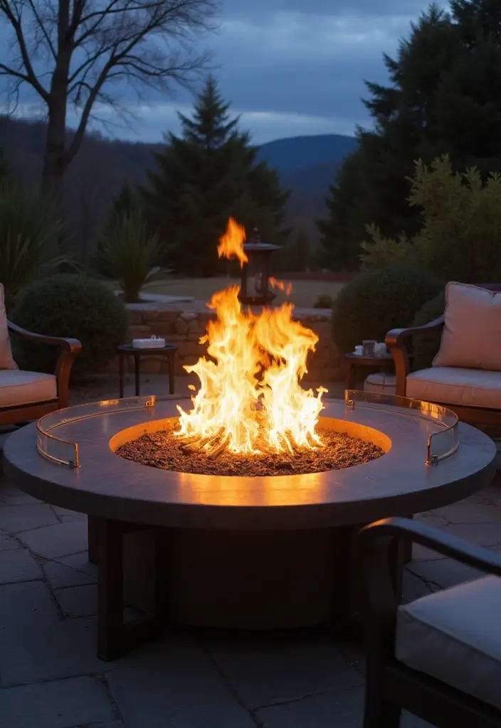 28 Patio Fire Pit Ideas That Make Evenings Unforgettable 16. Fire Pit with Glass Wind Guards