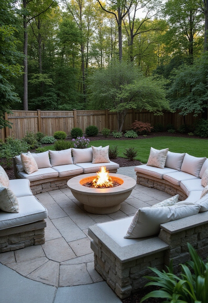 28 Patio Fire Pit Ideas That Make Evenings Unforgettable 20. Fire Pit with Built In Seating