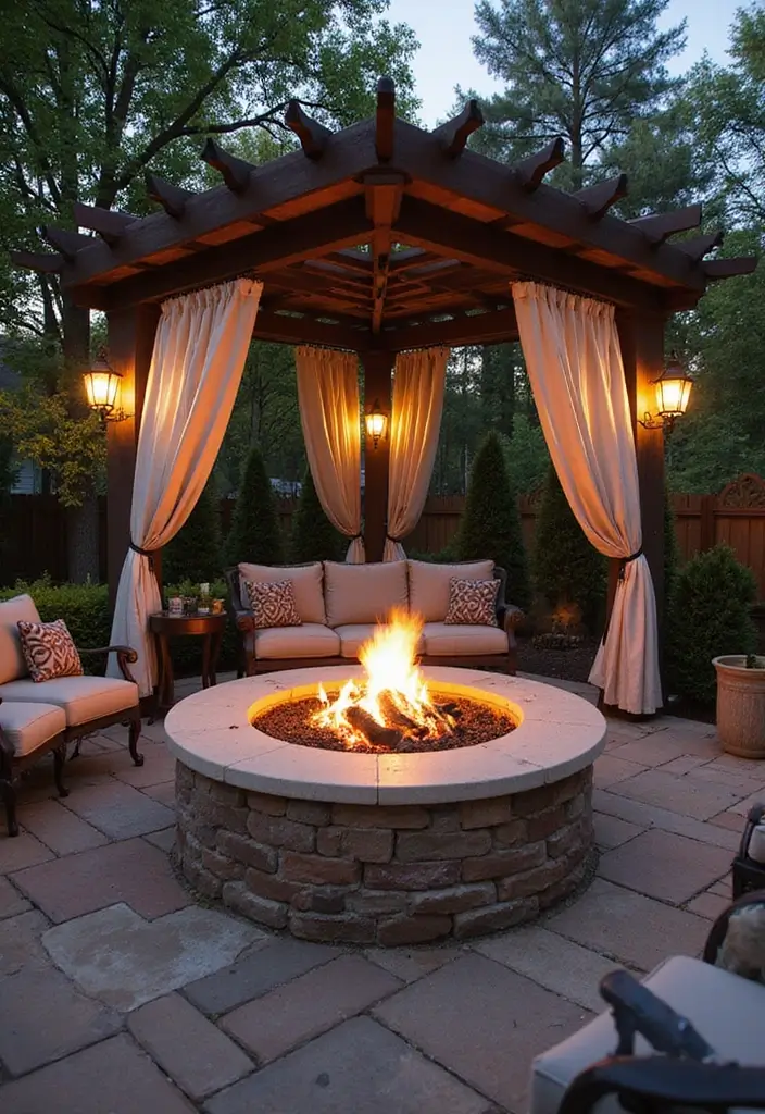 28 Patio Fire Pit Ideas That Make Evenings Unforgettable 23. Fire Pit with a Pergola