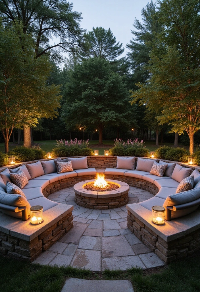 28 Patio Fire Pit Ideas That Make Evenings Unforgettable 3. Fire Pit with Seating Wall