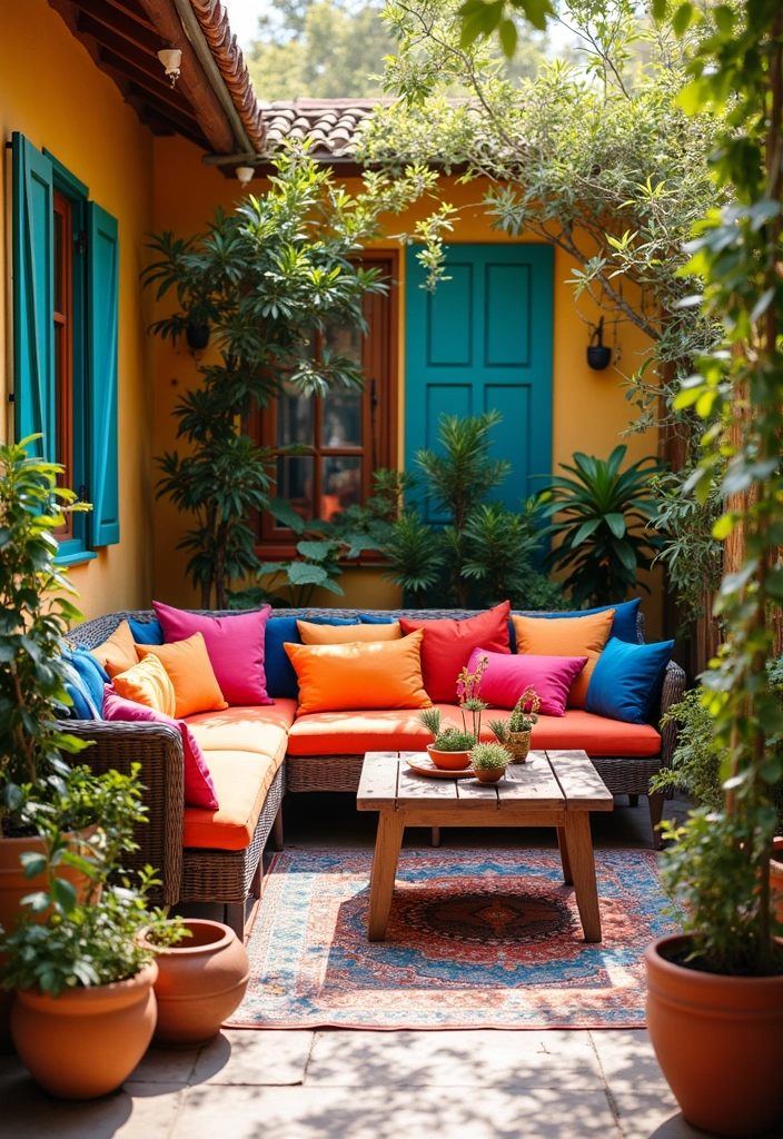 28 Patio Layout Ideas That Balance Style and Function 18. Colorful Accessories
