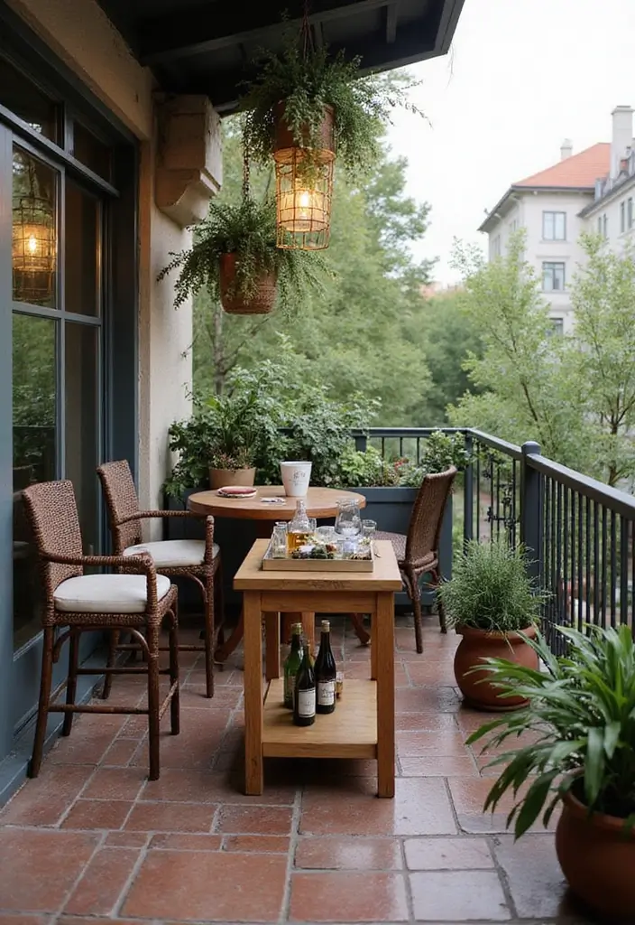 28 Patio Layout Ideas That Balance Style and Function 23. Balcony Bar Setup