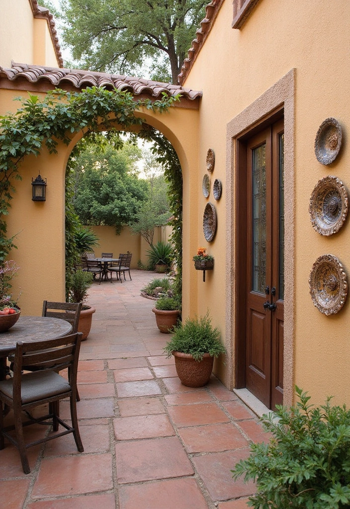 28 Spanish Style Patio Inspirations Full of Warmth 10. Artistic Wall Decor
