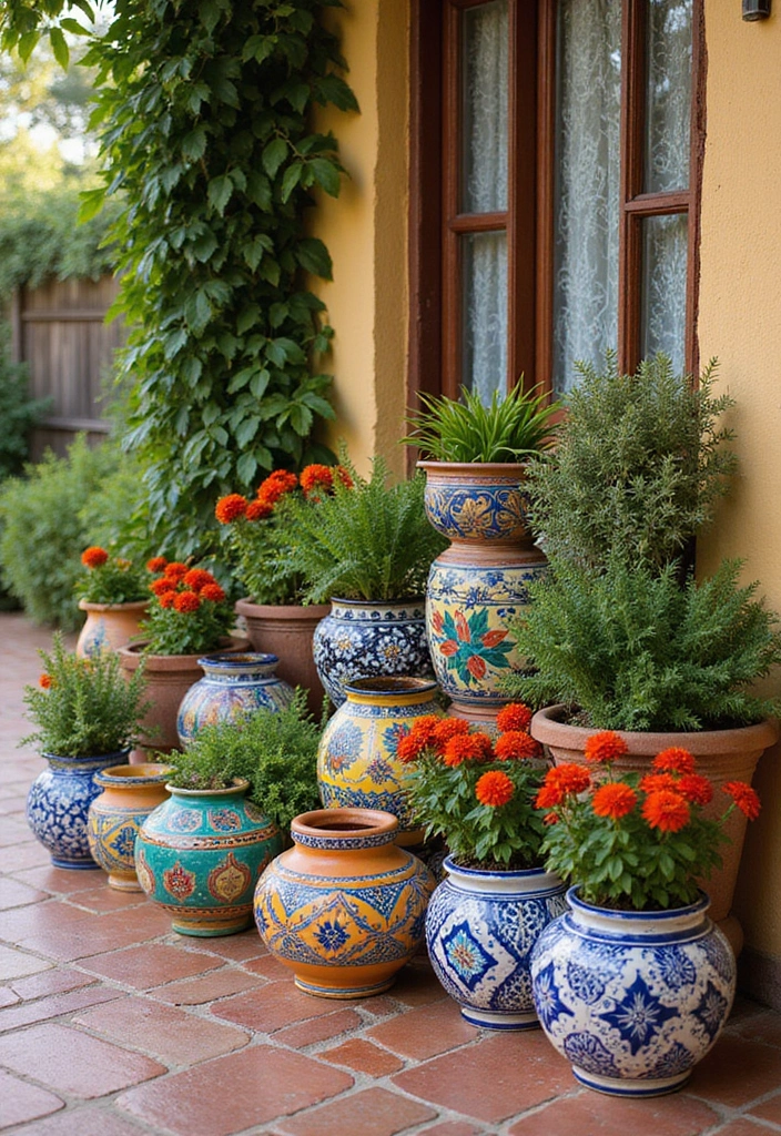 28 Spanish Style Patio Inspirations Full of Warmth 12. Colorful Pottery