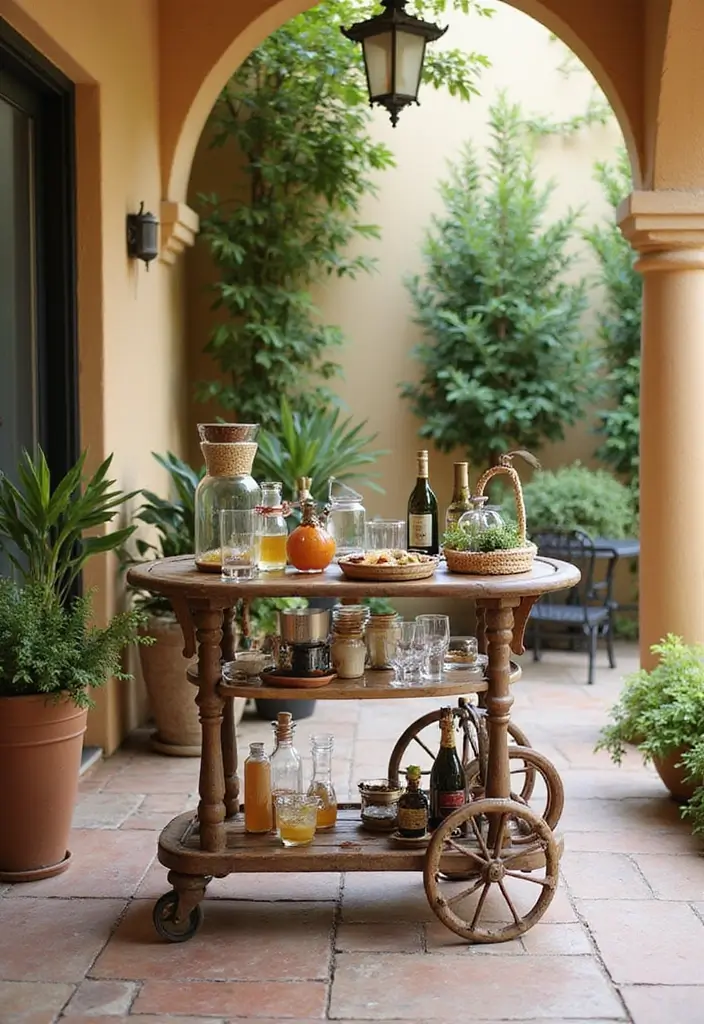 28 Spanish Style Patio Inspirations Full of Warmth 15. Stylish Bar Carts