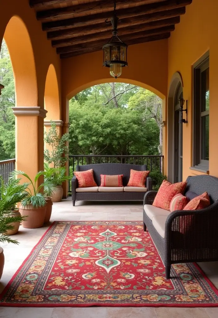 28 Spanish Style Patio Inspirations Full of Warmth 18. Outdoor Rugs