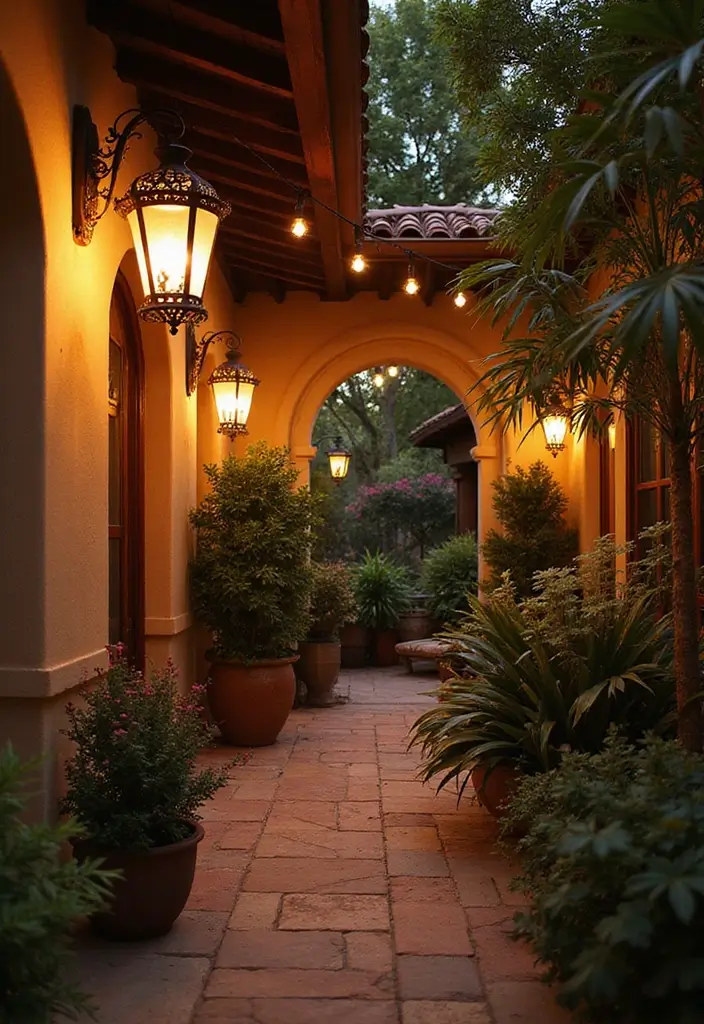 28 Spanish Style Patio Inspirations Full of Warmth 20. Artistic Lighting Fixtures