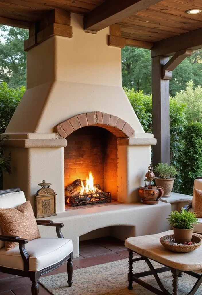 28 Spanish Style Patio Inspirations Full of Warmth 23. Cozy Outdoor Fireplaces