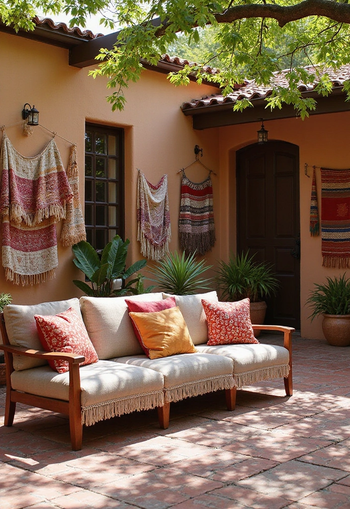 28 Spanish Style Patio Inspirations Full of Warmth 24. Handwoven Textiles