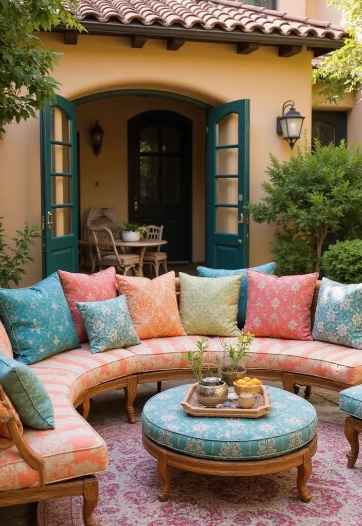 28 Spanish Style Patio Inspirations Full of Warmth 26. Colorful Throw Pillows