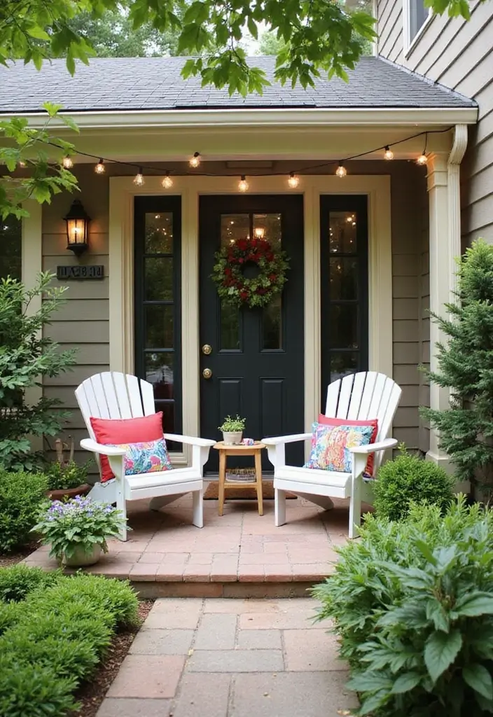 29 Front Patio Ideas That Boost Curb Appeal 1. Cozy Adirondack Chairs