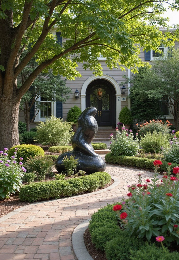 29 Front Patio Ideas That Boost Curb Appeal 10. Artistic Garden Sculptures