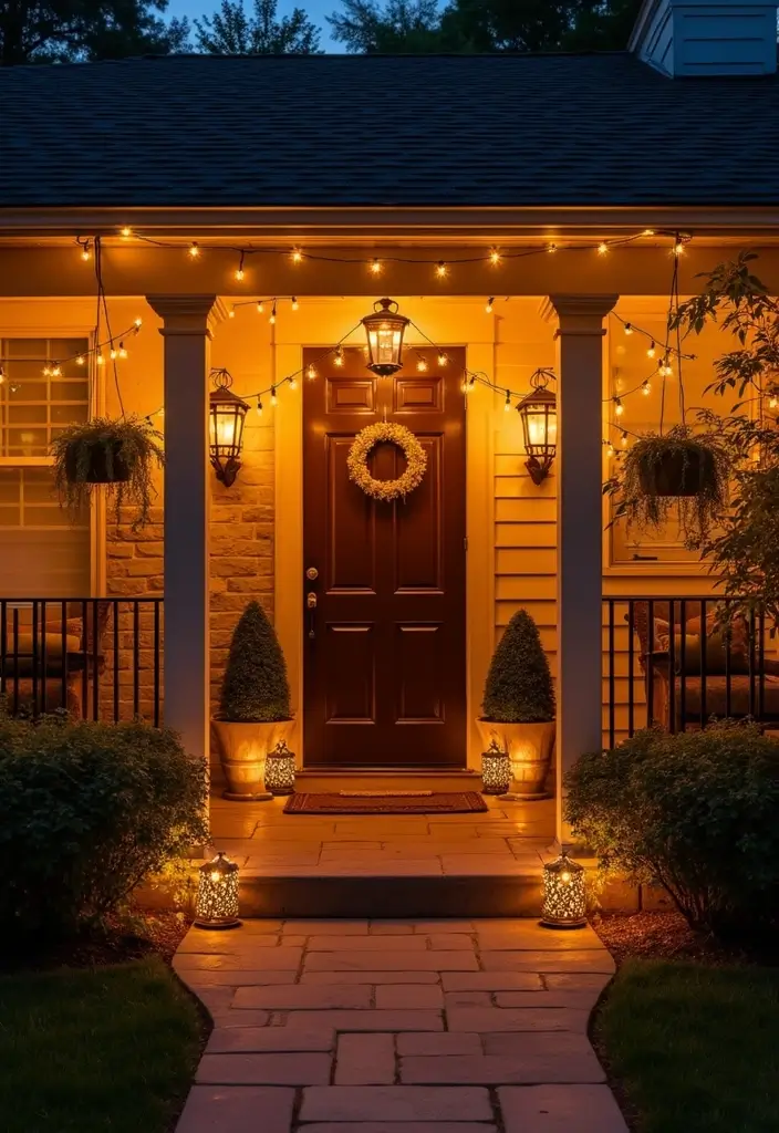 29 Front Patio Ideas That Boost Curb Appeal 11. Creative Lighting Solutions