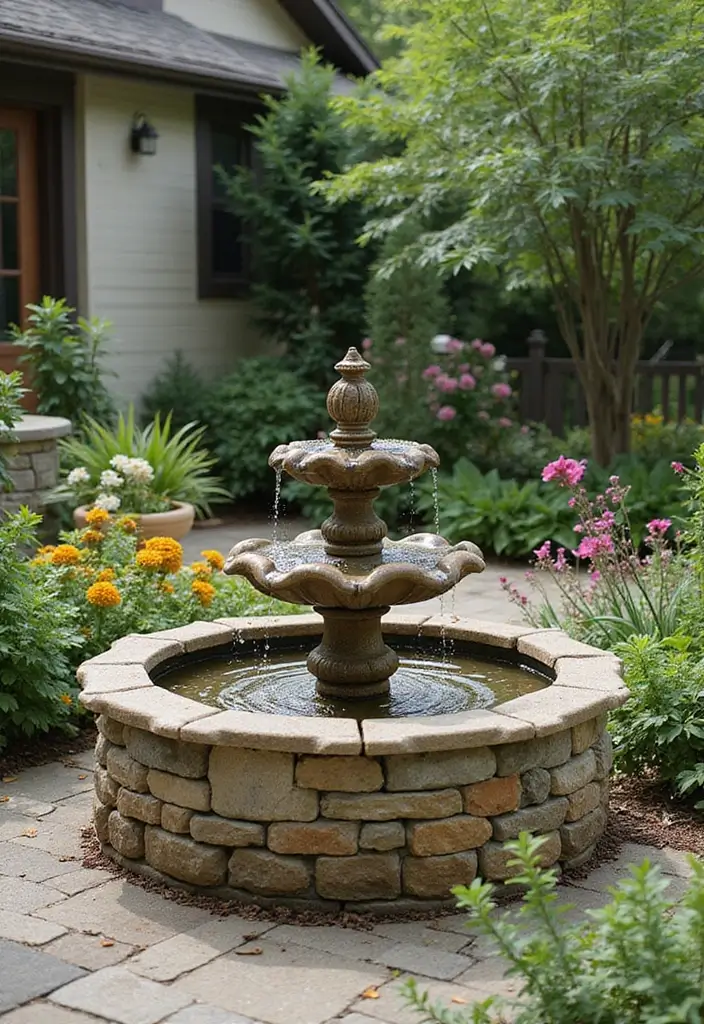 29 Front Patio Ideas That Boost Curb Appeal 13. Decorative Outdoor Fountains