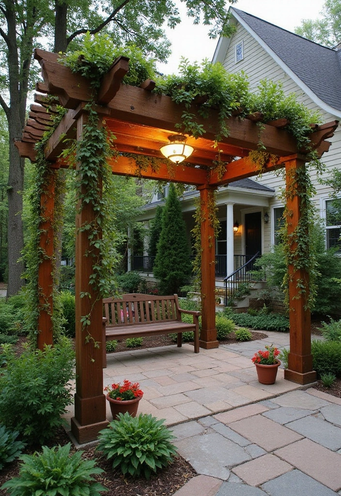29 Front Patio Ideas That Boost Curb Appeal 15. Pergolas for Shade