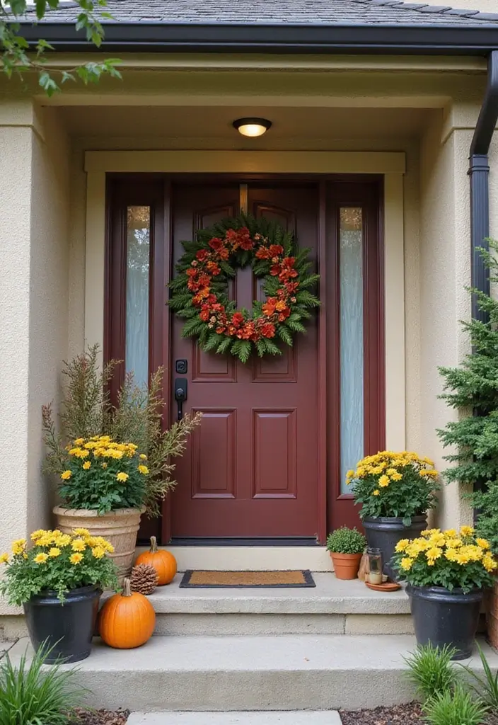 29 Front Patio Ideas That Boost Curb Appeal 23. Seasonal Wreaths
