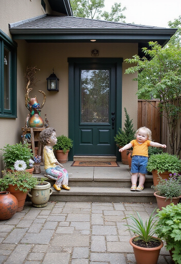29 Front Patio Ideas That Boost Curb Appeal 26. Unique Outdoor Art