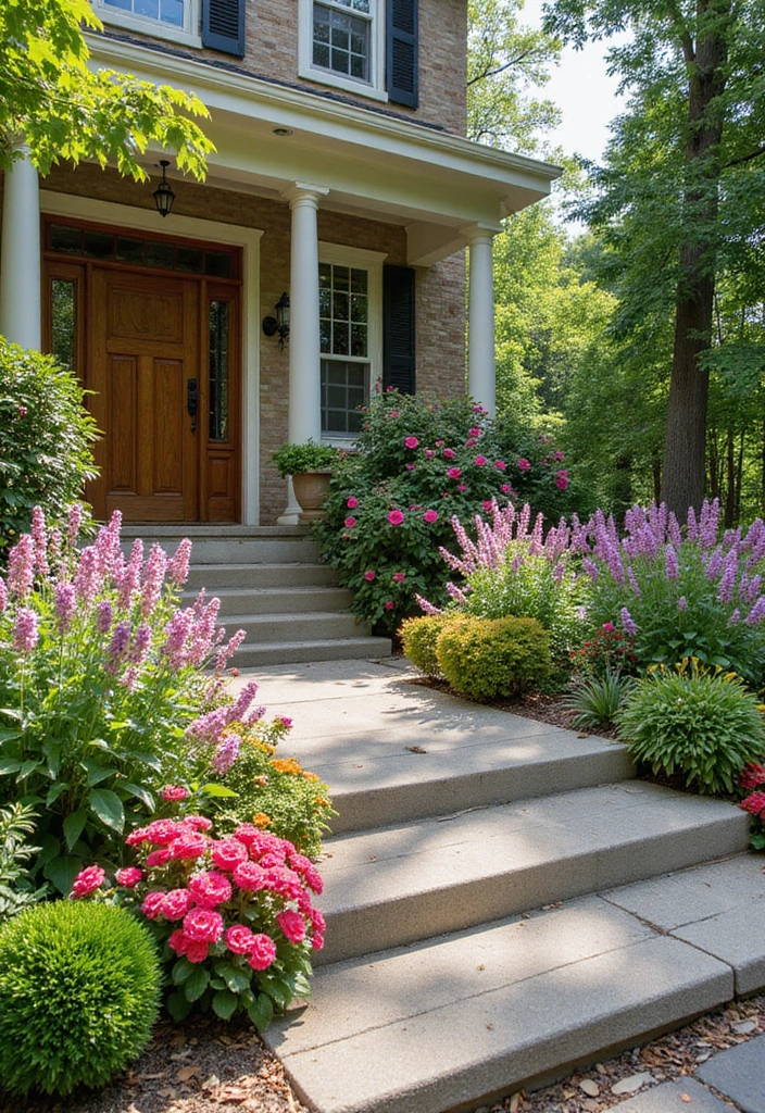 29 Front Patio Ideas That Boost Curb Appeal 8. Colorful Flower Beds