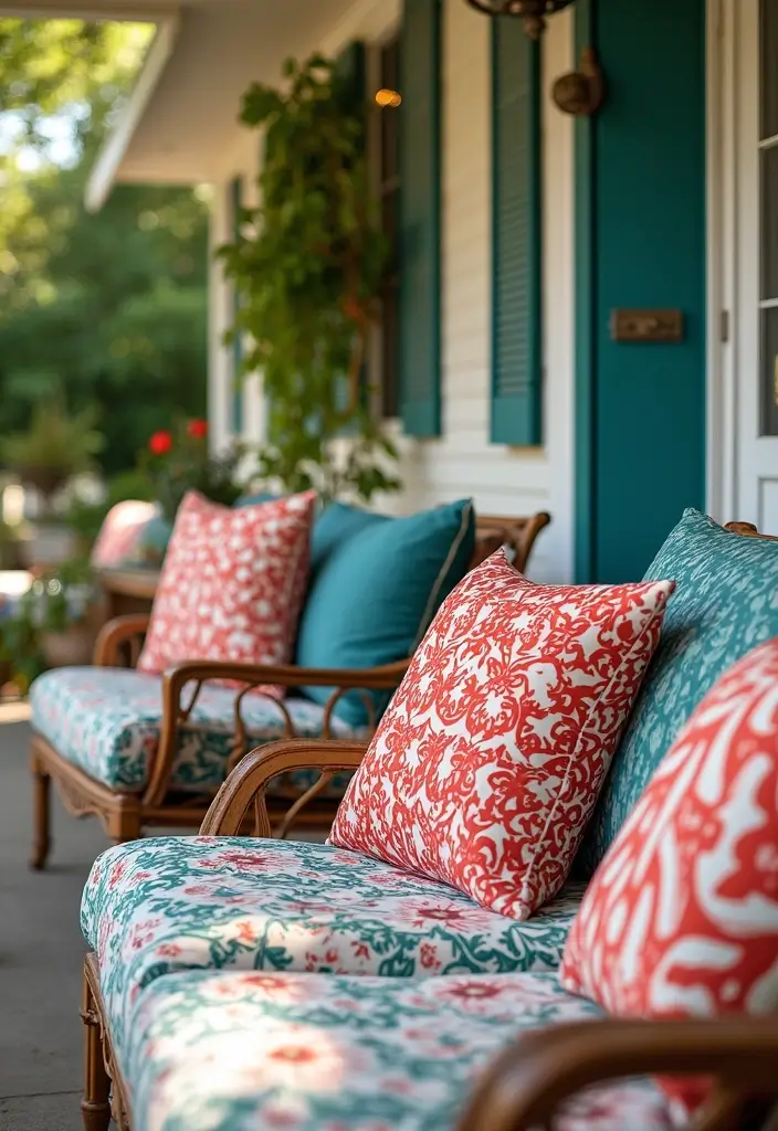 29 Front Patio Ideas That Boost Curb Appeal 9. Stylish Outdoor Cushions