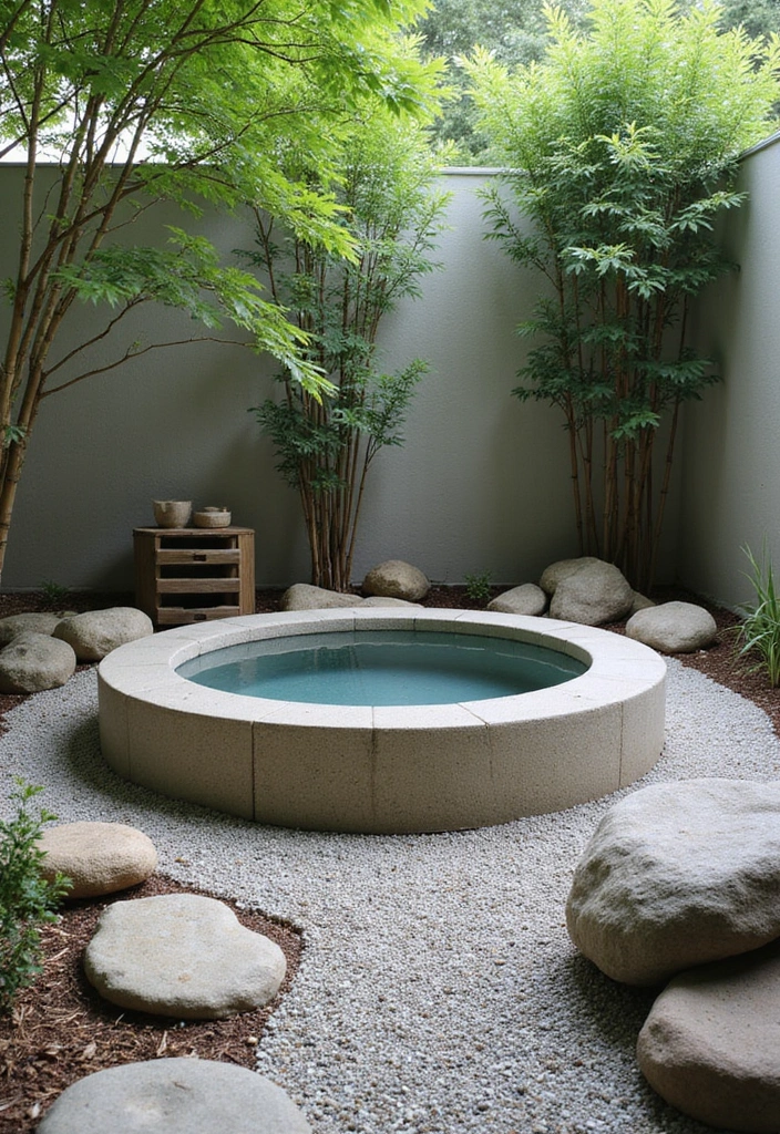 29 Hot Tub Patio Setups That Feel Like a Private Spa 2. Minimalist Zen Garden