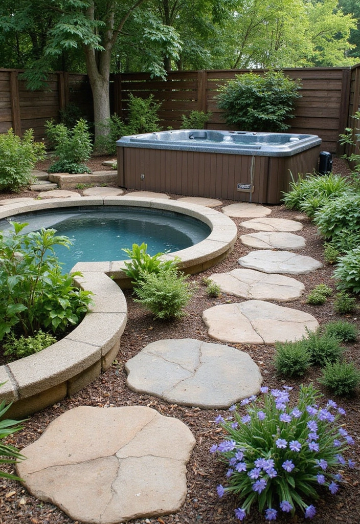 29 Hot Tub Patio Setups That Feel Like a Private Spa 27. Creative Landscaping