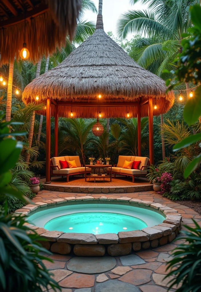 29 Hot Tub Patio Setups That Feel Like a Private Spa 3. Tropical Paradise