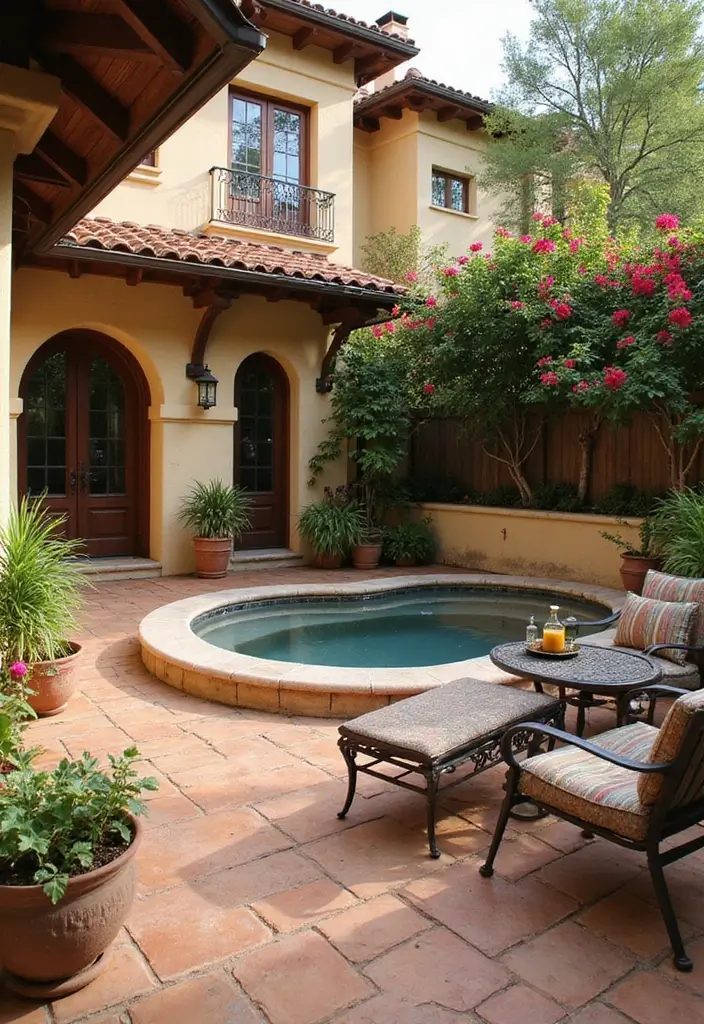 29 Hot Tub Patio Setups That Feel Like a Private Spa 8. Mediterranean Escape