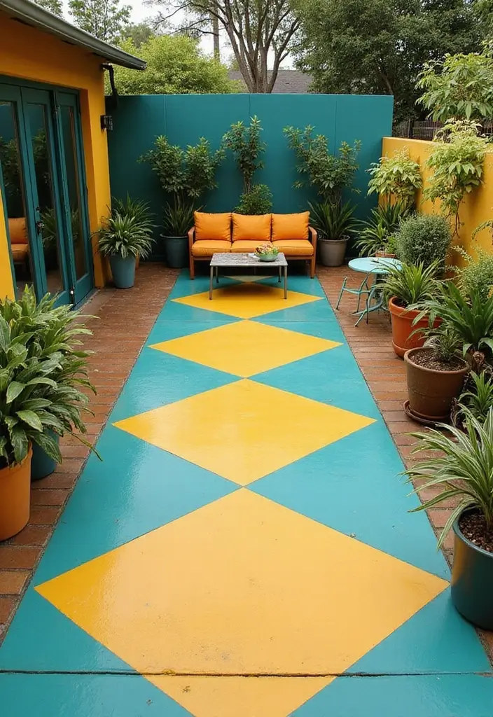 29 Painted Patio Designs That Instantly Transform the Space 1. Bold Geometric Patterns