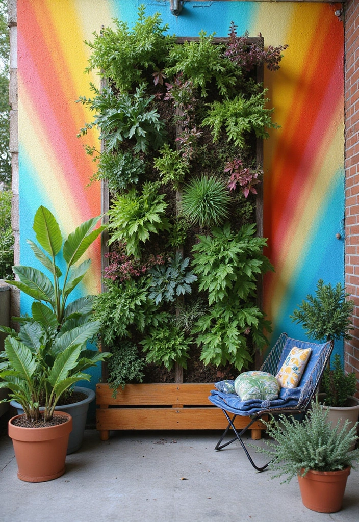 29 Painted Patio Designs That Instantly Transform the Space 22. Colorful Vertical Gardens