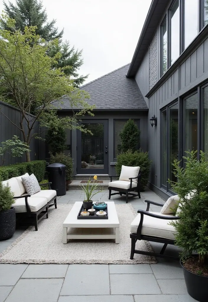 29 Painted Patio Designs That Instantly Transform the Space 3. Monochrome Magic