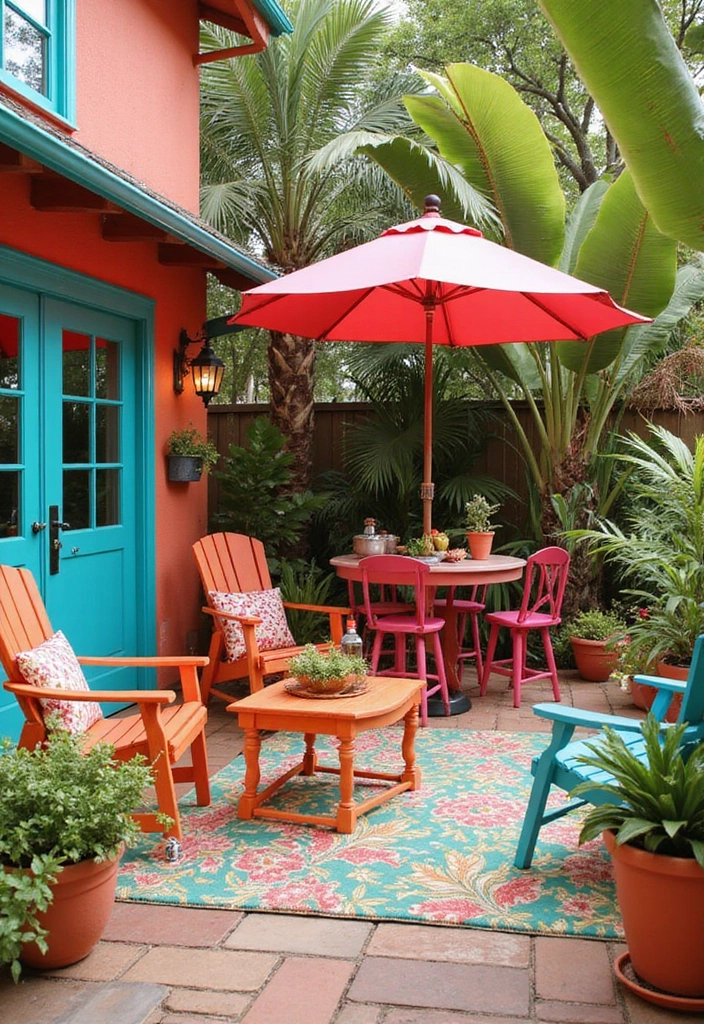 29 Painted Patio Designs That Instantly Transform the Space 5. Tropical Vibes with Bright Colors