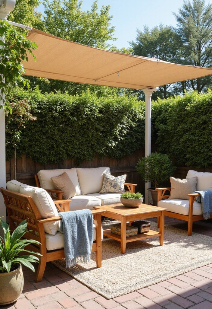 29 Patio Seating Area Layouts That Feel Welcoming 25 29 Patio Seating Area Layouts That Feel Welcoming 25. Shade Canopy for Comfort