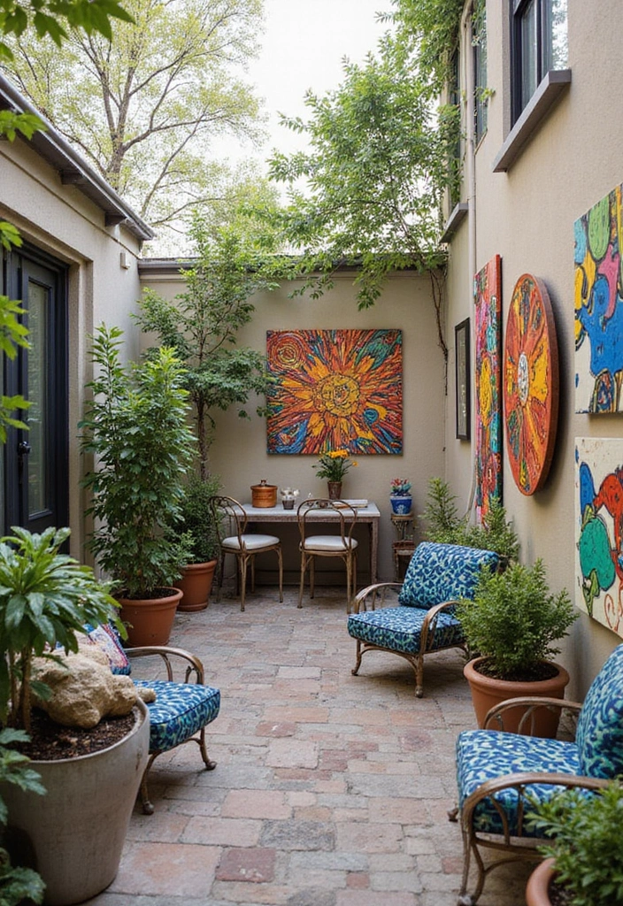 29 Small Patio Ideas That Make Tiny Spaces Feel Bigger 15 29 Small Patio Ideas That Make Tiny Spaces Feel Bigger 15. Colorful Outdoor Art for Personality
