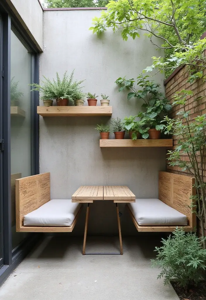 29 Small Yard Patio Ideas That Make the Most of Space 11. Wall Mounted Furniture