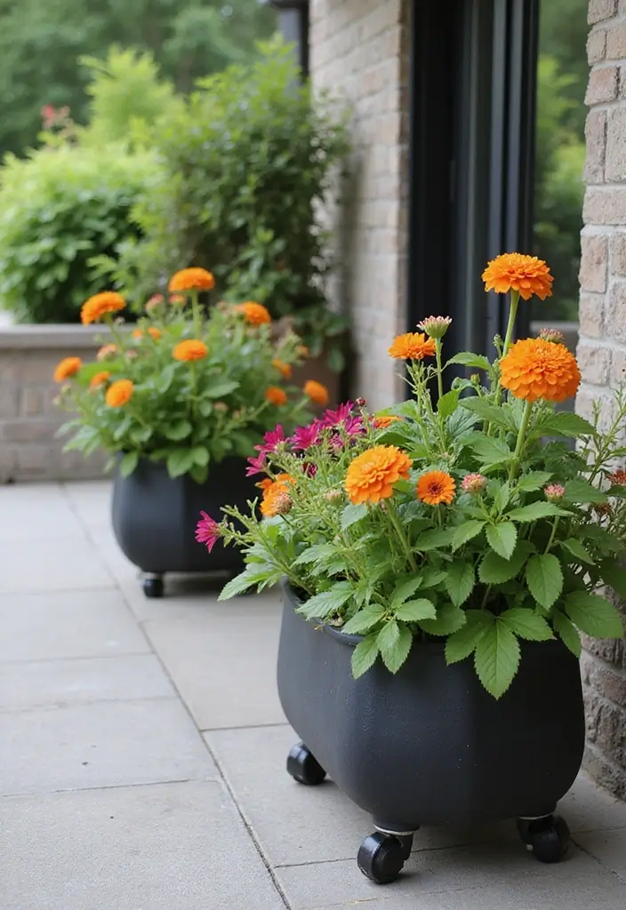 29 Small Yard Patio Ideas That Make the Most of Space 13. Mobile Planters