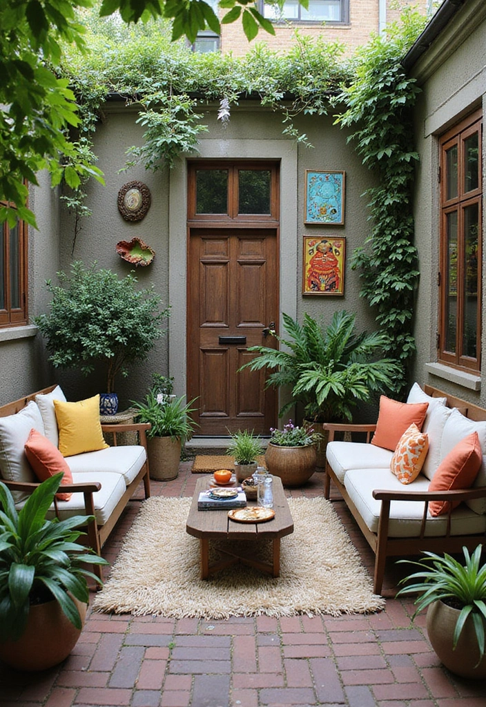 29 Small Yard Patio Ideas That Make the Most of Space 20. Garden Art