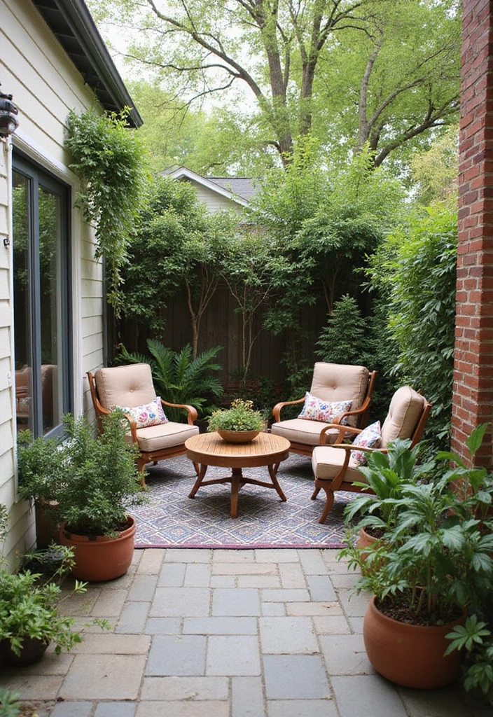 29 Small Yard Patio Ideas That Make the Most of Space 27. Use of Color Theory