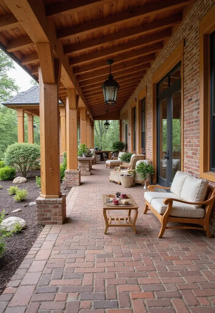 30 Brick Patio Designs That Blend Rustic and Elegant 12. Combined Brick and Wood Designs