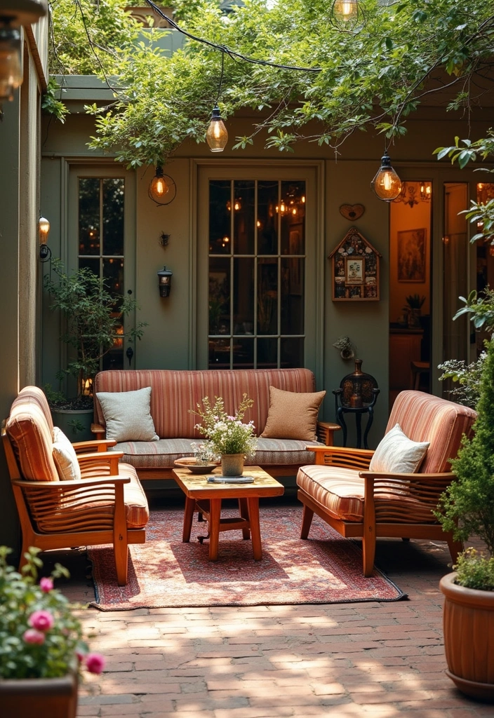 30 Brick Patio Designs That Blend Rustic and Elegant 22. Vintage Style Outdoor Lounges