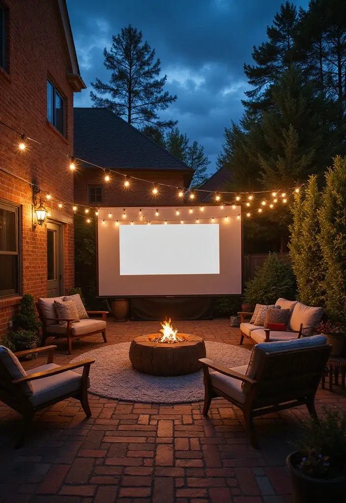 30 Brick Patio Designs That Blend Rustic and Elegant 25. Outdoor Movie Patios