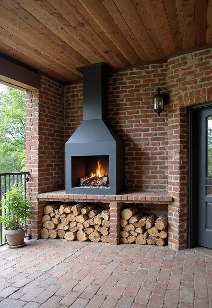 30 Brick Patio Designs That Blend Rustic and Elegant 29. Dynamic Brick and Firewood Features