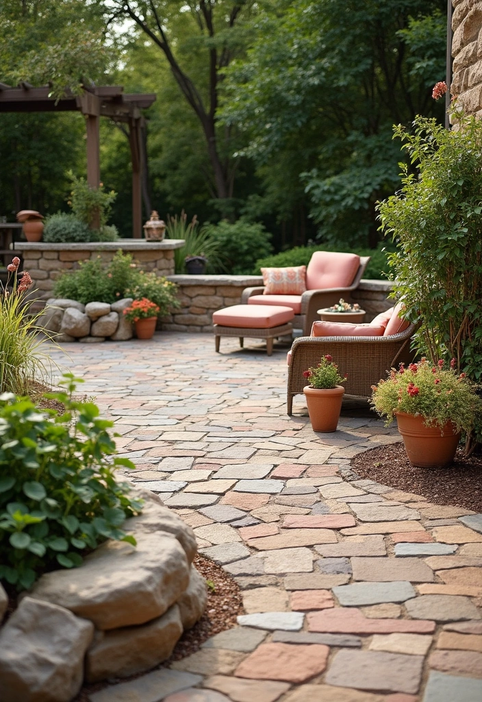 30 Brick Patio Designs That Blend Rustic and Elegant 7. Rustic Chic with Natural Rock Accents
